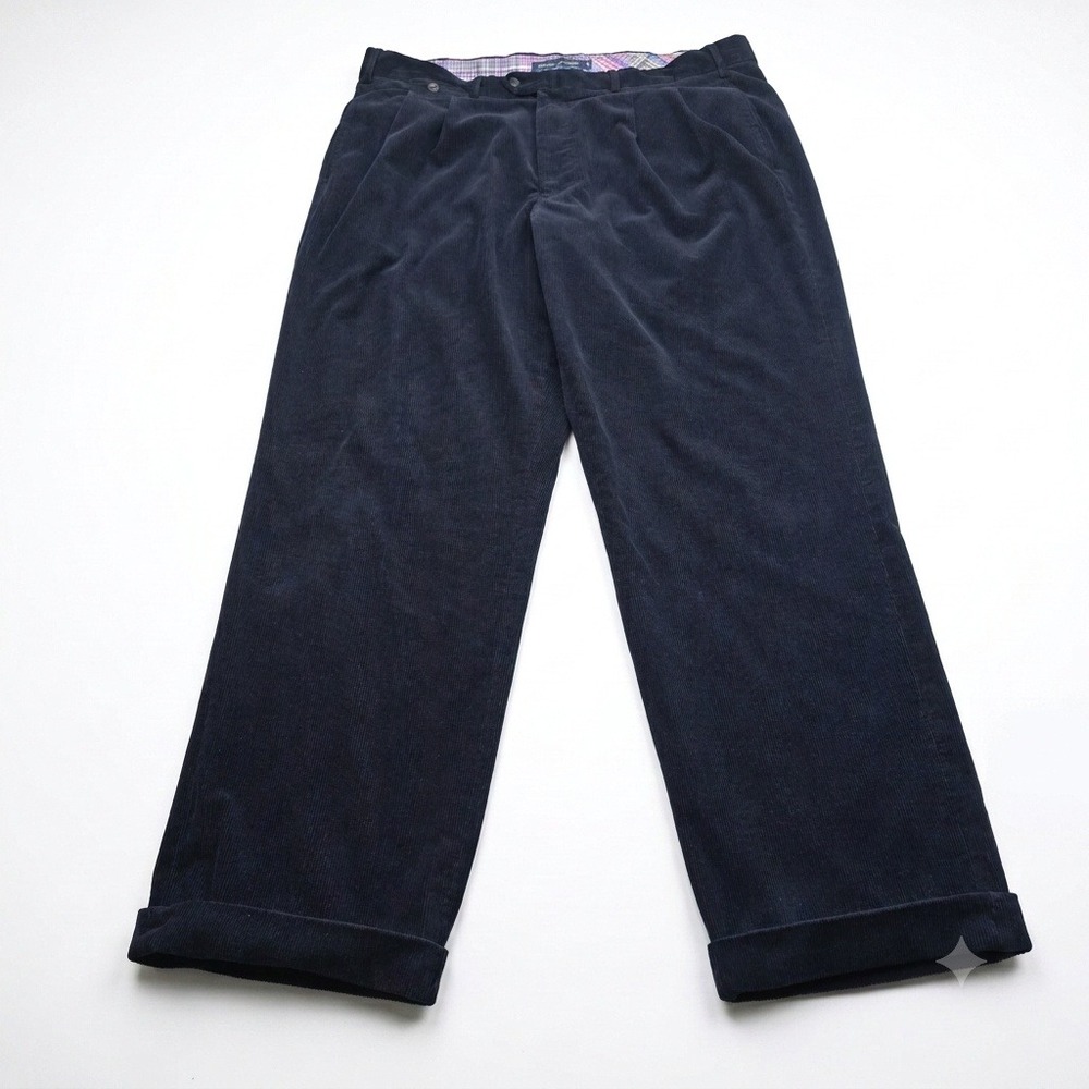 Façonnable Corduroy Pants Mens 40 Blue Pleated Cuffed Cotton Regular French